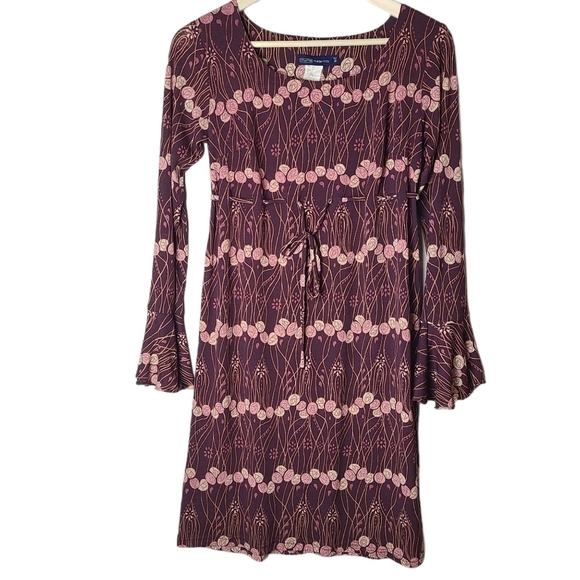 Thyme maternity floral burgundy long-sleeved  dress - Picture 1 of 10